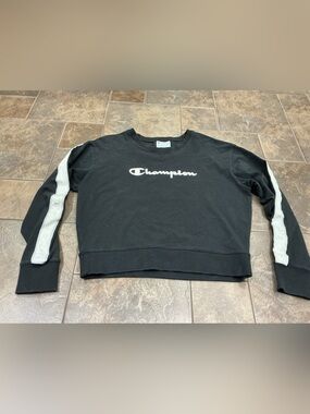 Champion Black Crewneck with White Script Logo